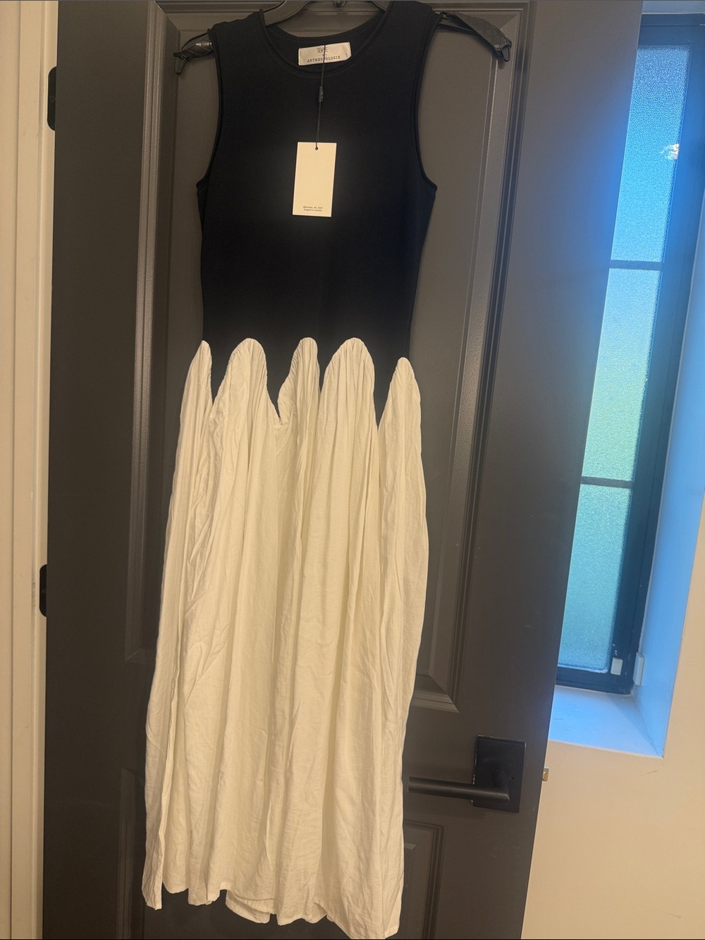 Anthropologie Black Bodice White Midi Skirt with Blue Sweater Accent - Picture 5 of 6